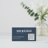 Carte De Visite Code QR Bleu Professionnel Logo Professionnel Prof (Debout devant)