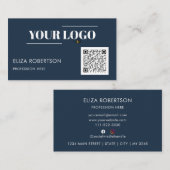 Carte De Visite Code QR Bleu Professionnel Logo Professionnel Prof (Devant / Derrière)