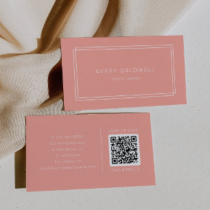 Carte De Visite Code QR Blush Peach Corail Doux Minimal AVERY