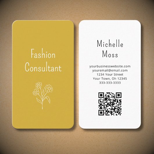 Carte De Visite Code QR Boho Flower Illustration Gold Botanical