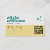Carte De Visite Code QR Boho Groovy à carreaux gras Retro Unique (Dos)