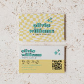 Carte De Visite Code QR Boho Groovy à carreaux gras Retro Unique