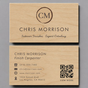 Carte De Visite Code QR Bois Charpentier de Finition Professionnel
