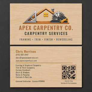 Carte De Visite Code QR Bois Charpentier Professionnel