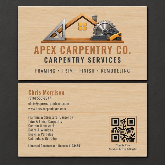 Carte De Visite Code QR Bois Charpentier Professionnel