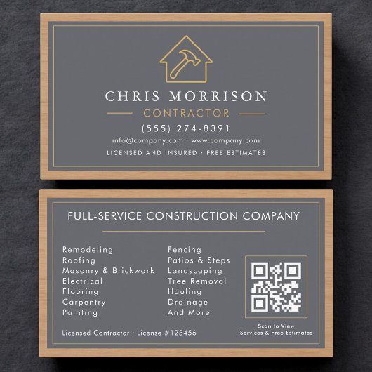 Carte De Visite Code QR Bois Construction de Bâtiments Moderne