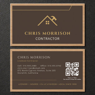 Carte De Visite Code QR Bois Construction Entrepreneur