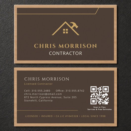 Carte De Visite Code QR Bois Construction Entrepreneur