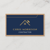 Carte De Visite Code QR Bois Construction Entreprise Bleu Marine (Devant)