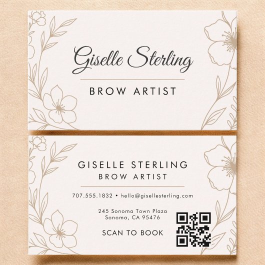 Carte De Visite Code QR Botanique Blush Brow Artiste Floral