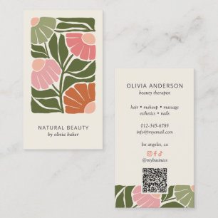 Carte De Visite Code QR botanique floral abstrait rétro et réseaux