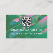 Carte De Visite Code QR botanique moderne unique rose et vert (Devant)