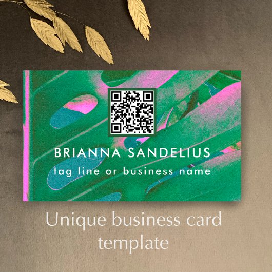 Carte De Visite Code QR botanique moderne unique rose et vert