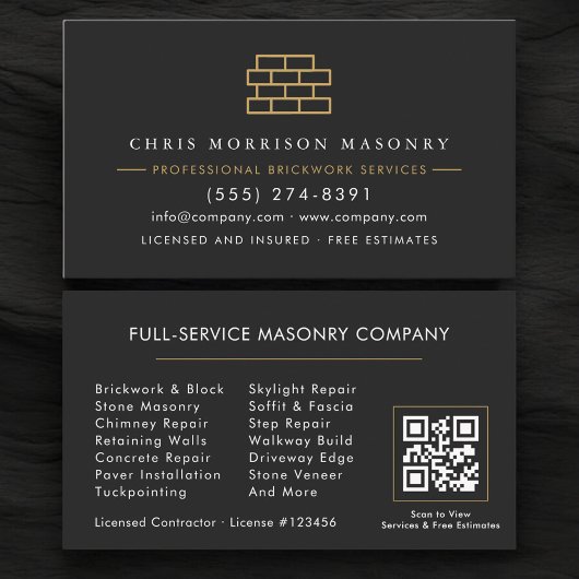 Carte De Visite Code QR Brique Maçonnerie Entreprise de Maçonnerie