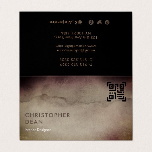 Carte De Visite Code QR Brown rustique professionnel (Extérieur déplié)