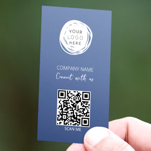Carte De Visite Code QR Business Logo Bleu Moderne
