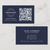Carte De Visite Code QR Business Logo Professionnel Marine Bleu (Devant / Derrière)