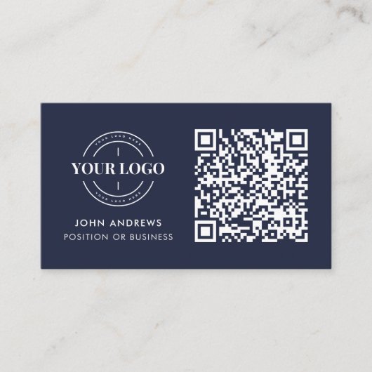 Carte De Visite Code QR Business Logo Professionnel Marine Bleu (Devant)