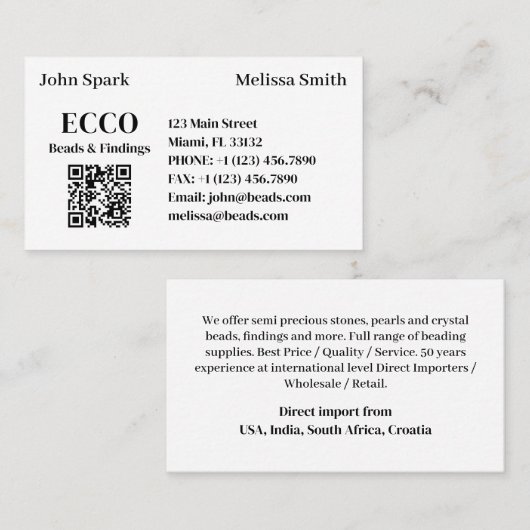 Carte De Visite Code QR Business Monogramme (Devant / Derrière)