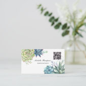 Carte De Visite Code QR Cactus de désert aquarelle Succulents (Debout devant)