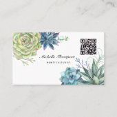 Carte De Visite Code QR Cactus de désert aquarelle Succulents (Devant)