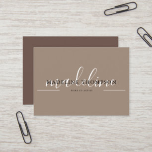 Carte De Visite Code QR calligraphié crème beige et marron