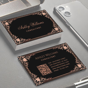 Carte De Visite Code QR Calligraphie Élégante Vintage Black Pink