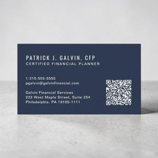 Carte De Visite Code QR CFP Certified Financial Planner Bleu