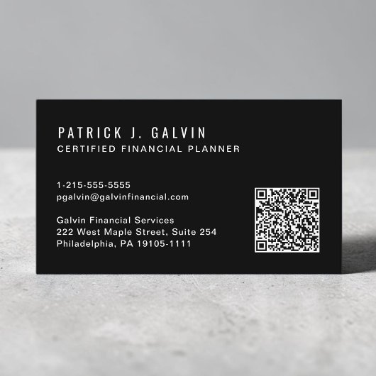Carte De Visite Code QR CFP Certified Financial Planner Noir