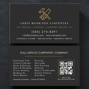 Carte De Visite Code QR Charpentier Menuiserie Noir Or