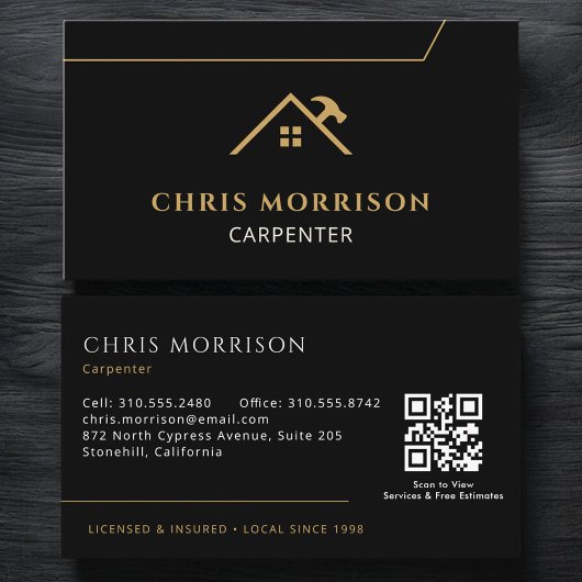 Carte De Visite Code QR Charpentier Menuisier Entrepreneur