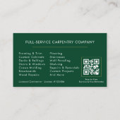 Carte De Visite Code QR Charpentier Moderne Vert Or (Dos)