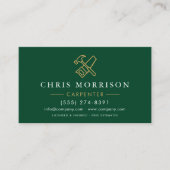 Carte De Visite Code QR Charpentier Moderne Vert Or (Devant)