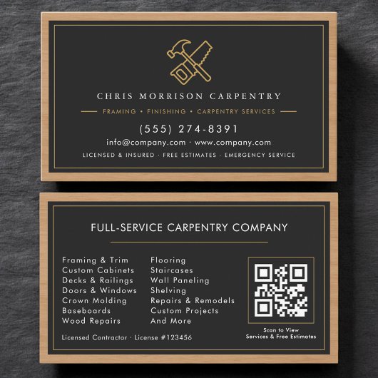 Carte de visite Code QR Charpentier Services de me