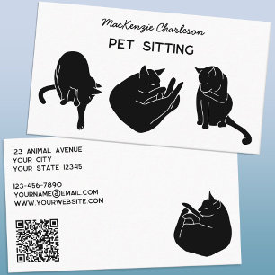 Carte De Visite Code QR Chat Services pour Animaux Minimaliste