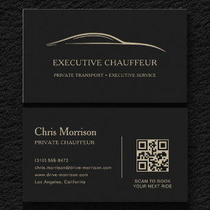 Carte De Visite Code QR Chauffeur Exécutif Noir & Or