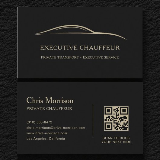 Carte De Visite Code QR Chauffeur Exécutif Noir & Or