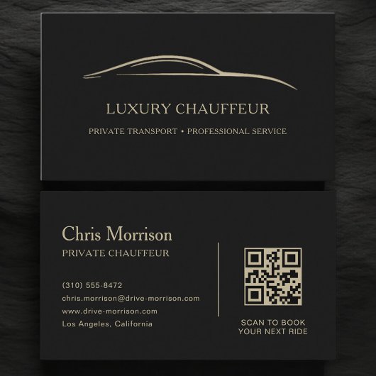 Carte De Visite Code QR Chauffeur Luxe Noir & Or