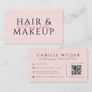 Carte De Visite Code QR Cheveux Et Maquillage Rose Pâle