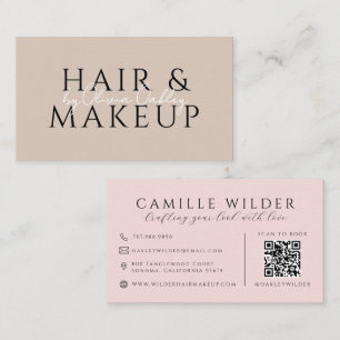 Carte De Visite Code QR Cheveux Et Maquillage Rose Pâle