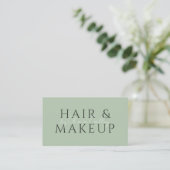 Carte De Visite Code QR Cheveux Et Maquillage Vert Sauge (Debout devant)