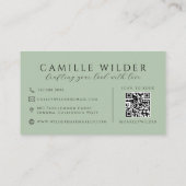 Carte De Visite Code QR Cheveux Et Maquillage Vert Sauge (Dos)