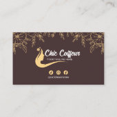 Carte De Visite Code QR Chic Brun Dor Floral Coiffeur Beauté (Dos)