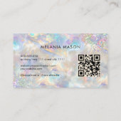 Carte De Visite Code QR Chic Holographique Paillettes Opale Irides (Dos)