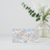 Carte De Visite Code QR Chic Holographique Paillettes Opale Irides (Debout devant)