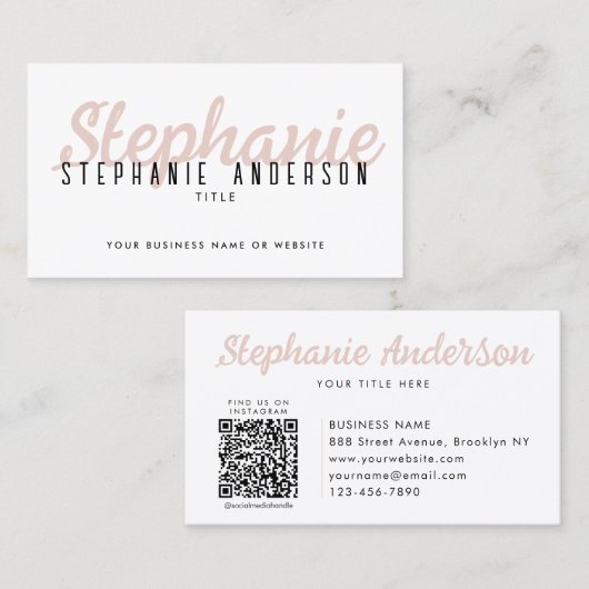 Carte De Visite Code QR Chic Professional Blush Pink (Devant / Derrière)
