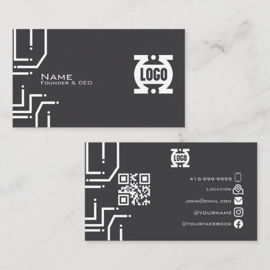 Carte de visite code QR Circuit imprimé Technologi (Devant / Derrière)