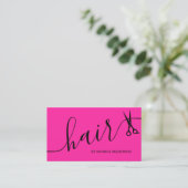 Carte De Visite Code QR Ciseaux de Coiffeur Écriture Cheveux Rose (Debout devant)