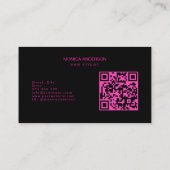 Carte De Visite Code QR Ciseaux de Coiffeur Écriture Cheveux Rose (Dos)