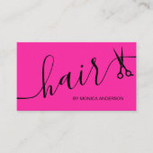 Carte De Visite Code QR Ciseaux de Coiffeur Écriture Cheveux Rose (Devant)